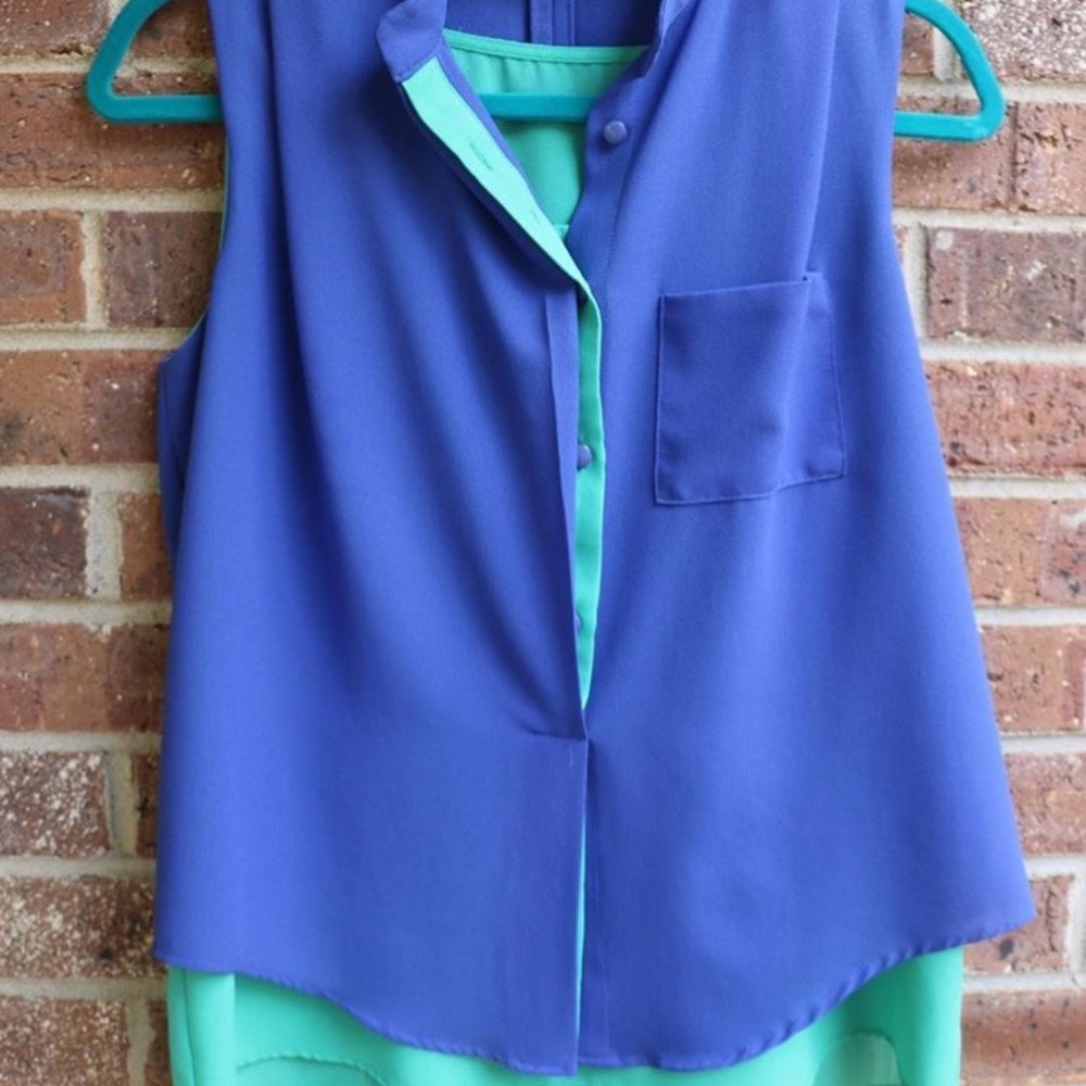 Jade Blue and Green Sleeveless Blouse